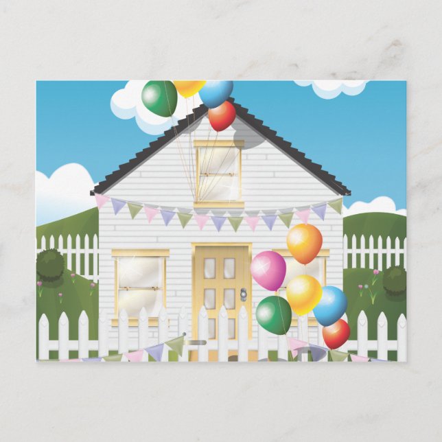 Funny Birthday House with Baloons Postcard (Front)