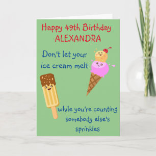 Funny Birthday Ice Cream Sprinkles Humor Kawaii Card