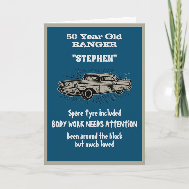 Funny Birthday Joke Getting Old Vintage Car Pun Card (Front)