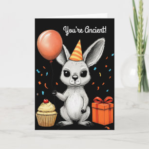Funny Birthday Kangaroo With Party Hat Vector Card