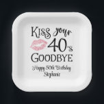 Funny Birthday Kiss Your Decade Goodbye Paper Plates<br><div class="desc">Funny Birthday Kiss Your Decade Goodbye Paper Plates. Celebrate a birthday beginning a new decade with these funny party napkins featuring an editable decade modern typography design for the saying KISS YOUR DECADE GOODBYE (the sample shows 40s for a 50th birthday) and personalized with your custom text. CHANGES: The personalized...</div>