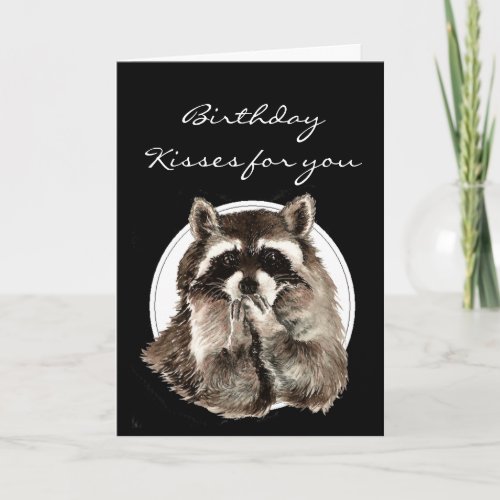 Funny Birthday Kissed for Friend with Cute Raccoon Card
