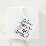 Funny Birthday Kissing A Decade Goodbye Custom Favor Tags<br><div class="desc">Funny Birthday Kissing A Decade Goodbye Custom Thank You Favor Tags. Celebrate a birthday beginning a new decade and personalize guest thank you favors with these tags featuring an editable age modern typography design for the funny saying NAME'S KISSING HER "DECADE" GOODBYE (the sample shows 40s for a 50th birthday)...</div>