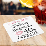 Funny Birthday Kissing A Decade Goodbye Custom Square Paper Coaster<br><div class="desc">Funny Birthday Kissing A Decade Goodbye Custom Party Paper Coaster. Celebrate a birthday beginning a new decade with these funny party napkins featuring an editable decade modern typography design for the saying NAME'S KISSING HER "DECADE" GOODBYE (the sample shows 40s for a 50th birthday). CHANGES: The personalized text font style,...</div>