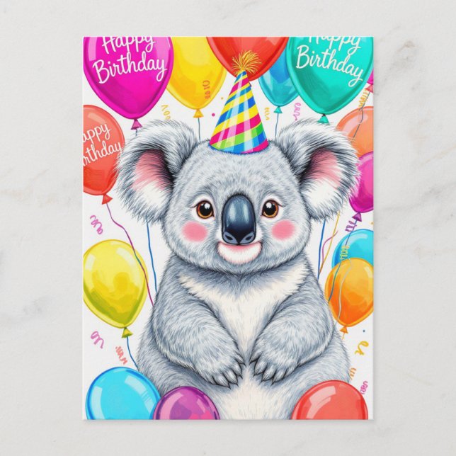 Funny Birthday Koala with Balloons Sarcastic Postcard (Front)
