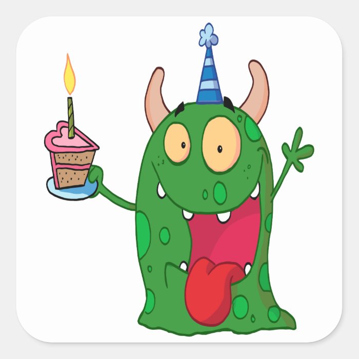 funny birthday monster cartoon character square stickers