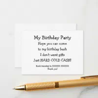 cash money instead of birthday gifts