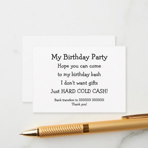 Funny Birthday No Gifts Money Poem Enclosure Card