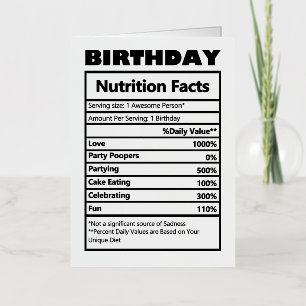Funny Birthday Nutrition Facts Foil Greeting Card