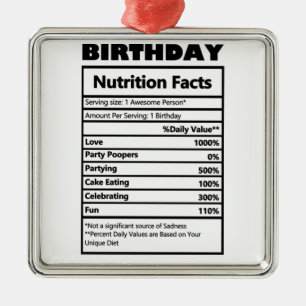 Funny Birthday Nutrition Facts Postcard Metal Ornament