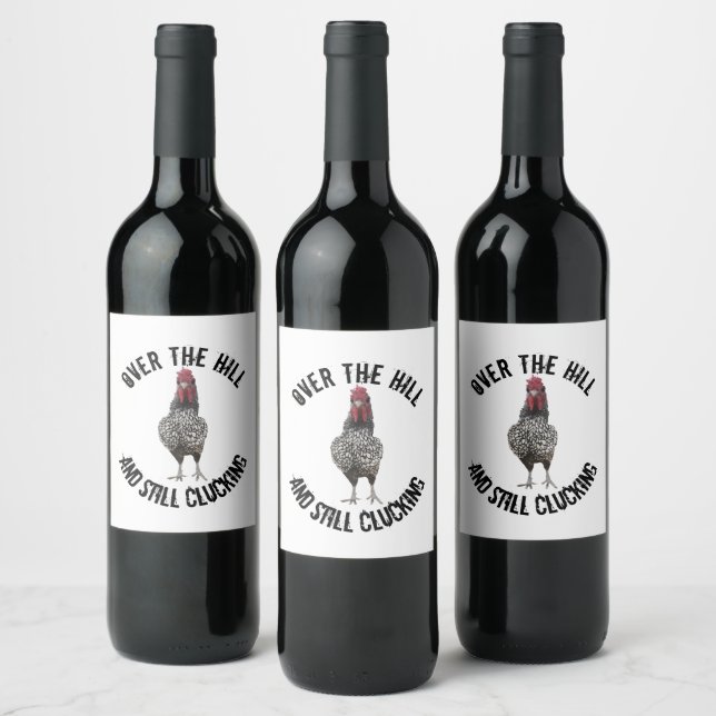 Funny Birthday Over The Hill Rooster Wine Labels (Bottles)