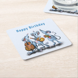 Funny Birthday Paper Coaster Musical Mouse Band
