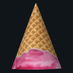 Funny Birthday Party Hat<br><div class="desc">Birthday party design, featuring an upside-down ice cream cone, dripping strawberry ice cream on the hat-wearer.</div>