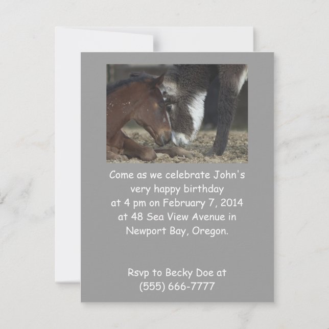 Funny Birthday Party Invite Horse customizable (Back)