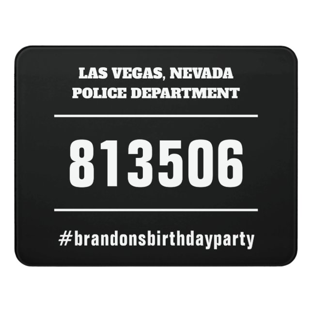 Funny Birthday Party Mug Shot Door Sign (Contemporary Front)