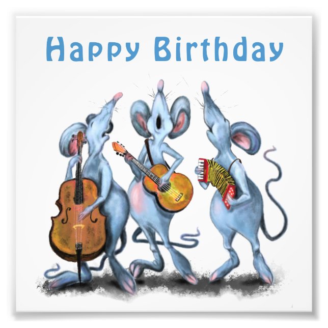 Funny Birthday Photo Print with Musical Mouse Band (Front)
