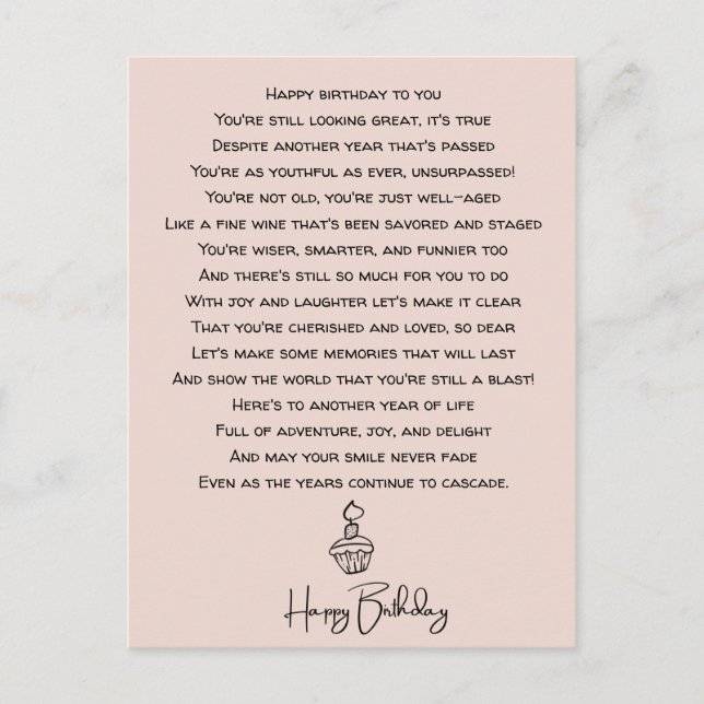 Funny Birthday Poem for Adults Postcard (Front)