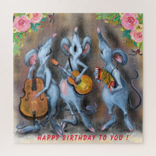 Funny Birthday Puzzle with Musical Mouse Band