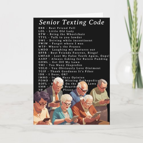 Funny Birthday Seniors Texting Code Card