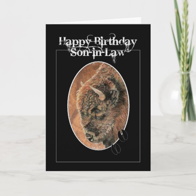 Funny Birthday Son-in-Law, Bison, Buffalo Animals Card (Front)
