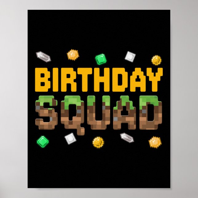 Funny Birthday Squad Birthday Boy Video Game Pixel Poster (Front)