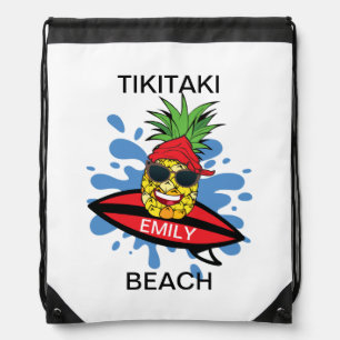 Funny Birthday Surfing Pineapple Drawstring Bag
