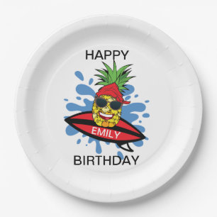 Funny Birthday Surfing Pineapple Paper Plates
