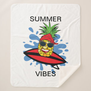Funny Birthday Surfing Pineapple Sherpa Blanket