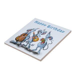 Funny Birthday Tile with Musical Mouse Band