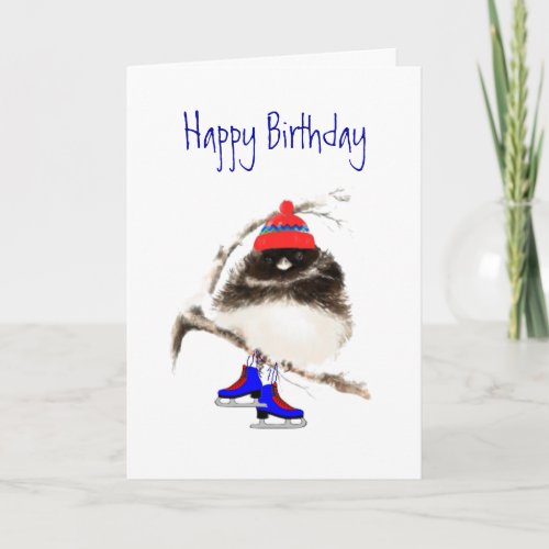 Funny Birthday to Skating Chick Cute Sport Bird Card