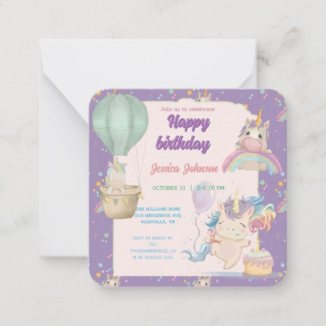 Funny Birthday Unicorn Note Card (Front)