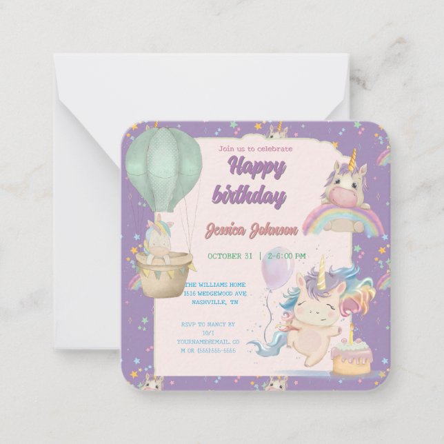 Funny Birthday Unicorn Note Card (Front)