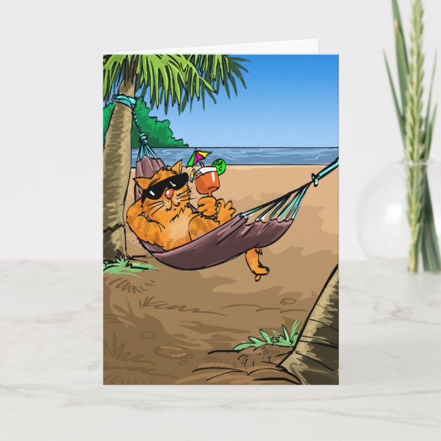 Funny Birthday Wishes - Cool Cat on Hammock Card (Front)