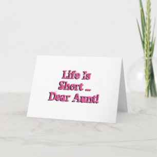 Funny birthday Wishes for aunt, pink on white. Card