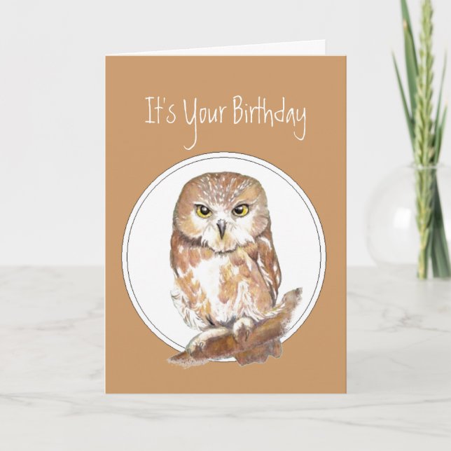 Funny, Birthday, With Age Comes Wisdom? Cute Owl Card (Front)