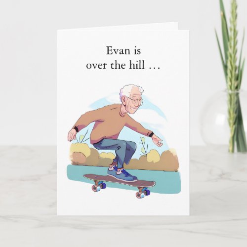 Funny Birthday with Older Male Skateboarder Card