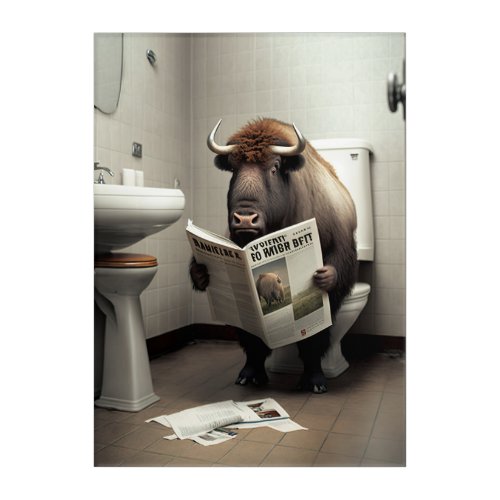 Funny Bison on Bathroom Toilet Wildlife Animals  Acrylic Print