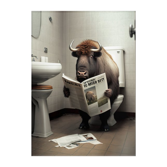 Funny Bison on Bathroom Toilet Wildlife Animals  Acrylic Print (Front)
