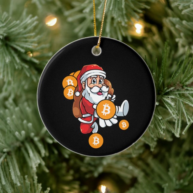 Funny Bitcoin Santa Matching Crypto Christmas    Ceramic Ornament (Tree)