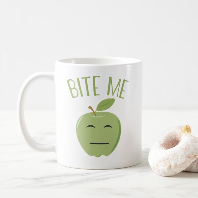 Funny Bite Me Apple Coffe Mug (With Donut)