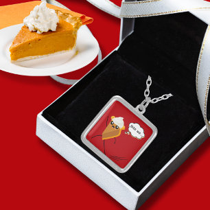 Funny Bite Me Sarcastic Running Away Pumpkin Pie Silver Plated Necklace
