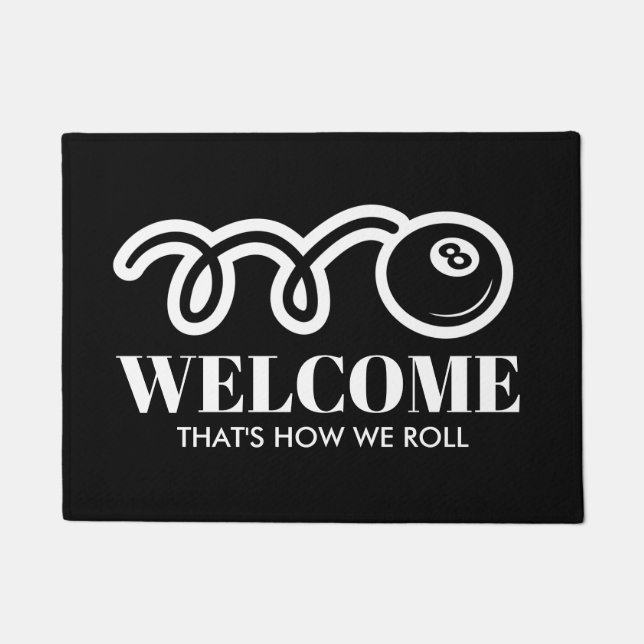 Funny black 8 ball doormat for billiards player (Front)