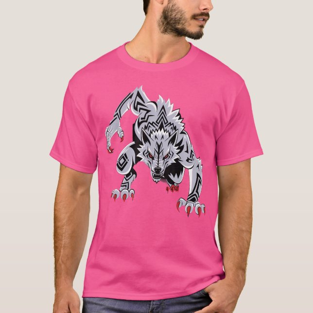 Funny Black Aggressive Wolf Red Eyes Werewolf T-Shirt (Front)