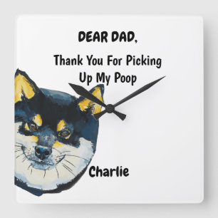 Funny Black Akita Inu Dad Watercolor Canine Art Square Wall Clock
