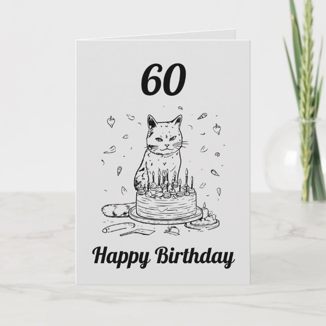 Funny Black and Grey Cat Husband 60th Birthday Card (Front)