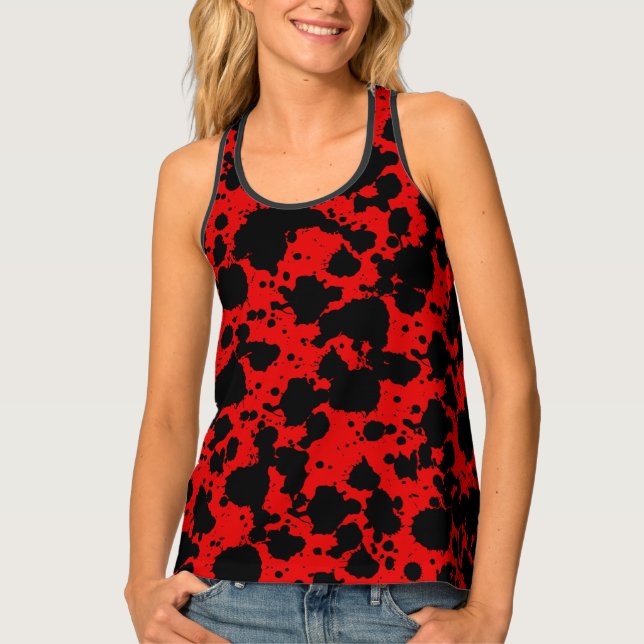 Funny Black and Red Paint Splatters Pattern Tank Top (Front)