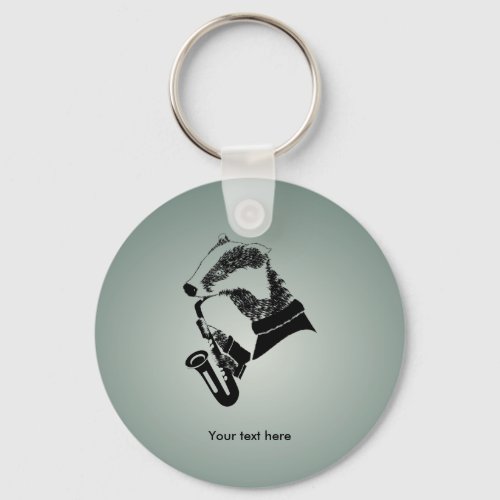 Funny Black and White Badger Saxophone Keychain