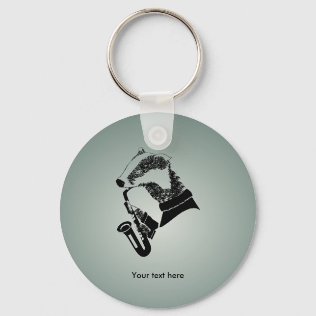 Funny Black and White Badger Saxophone Keychain (Front)