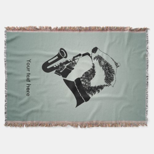 Funny Black and White Badger Saxophone Throw Blanket