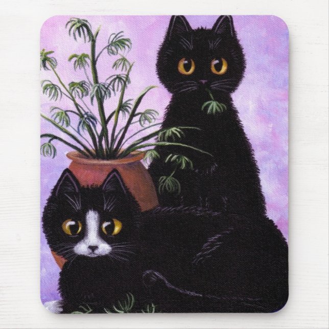 Funny Black and White Cat Creationarts Mouse Pad (Front)